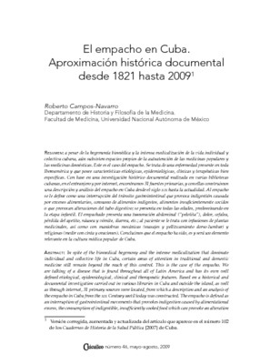 El empacho en Cuba. Aproximación histórica documental desde 1821 hasta 2009