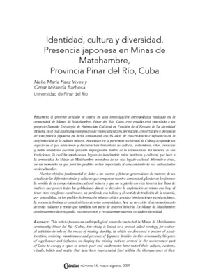 Identidad, cultura y diversidad. Presencia japonesa en Minas de Matahambre, Provincia Pinar del Río, Cuba