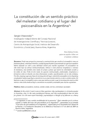 La constitución de un sentido práctico del malestar cotidiano y el lugar del psicoanálisis en la Argentina