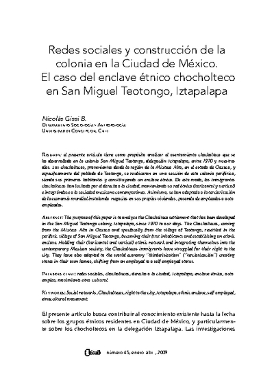 Redes sociales y construcción de la colonia en la Ciudad de México. El caso del enclave étnico chocholteco en San Miguel Teotongo, Iztapalapa