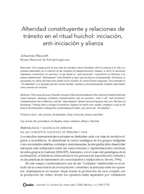 Alteridad constituyente y relaciones de tránsito en el ritual huichol: iniciación, anti-iniciación y alianza