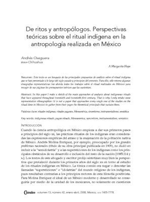 De ritos y antropólogos. Perspectivas teóricas sobre el ritual indígena en la antropología realizada en México