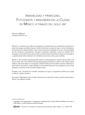 Invisibilidad y privacidad. Fotografía y masonería en la Ciudad de México a finales del siglo XIX