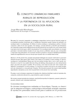 El concepto dinámicas familiares rurales de reproducción y la pertinencia de su aplicación en la sociología rural
