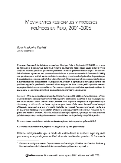 Movimientos regionales y procesos políticos en Perú, 2001-2006