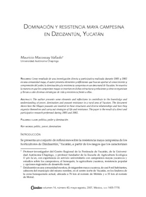 Dominación y resistencia maya campesina en Dzidzantún, Yucatán