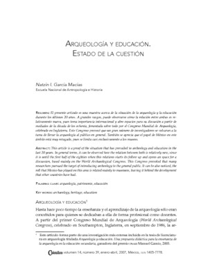 Arqueología y educación. Estado de la cuestión