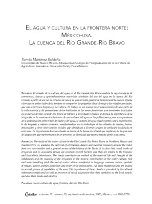 El agua y cultura de la frontera Norte: México-USA. La cuenca del Río Grande-Río Bravo