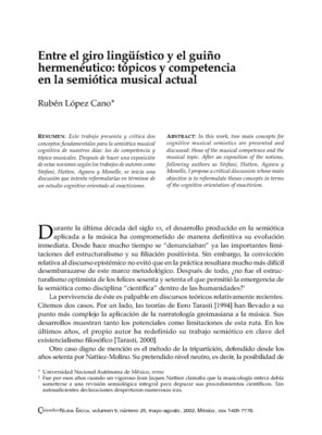 Entre el giro lingüístico y el guiño hermenéutico: tópicos y competencia en la semiótica musical actual