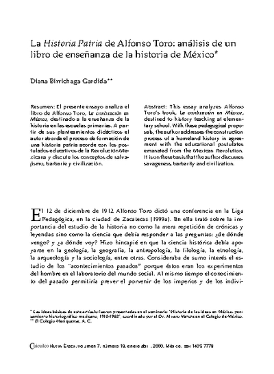 La Historia Patria de Alfonso Toro: análisis de un libro de enseñanza de la historia de México