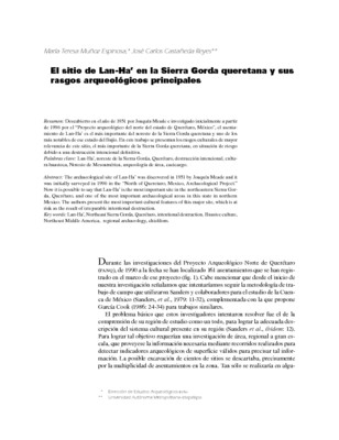 El sitio de Lan-Ha’ en la Sierra Gorda queretana y sus rasgos arqueológicos principales