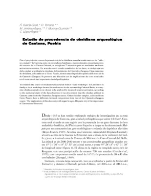 Estudio de procedencia de obsidiana arqueológica de Cantona, Puebla