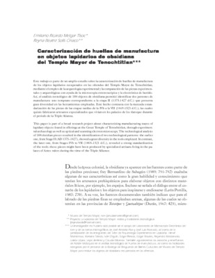Caracterización de huellas de manufactura en objetos lapidarios de obsidiana del Templo Mayor de Tenochtitlan