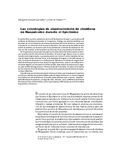 Las estrategias de abastecimiento de obsidiana en Huapalcalco durante el Epiclásico