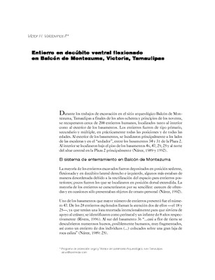 Entierro en decúbito ventral flexionado en Balcón de Montezuma, Victoria, Tamaulipas