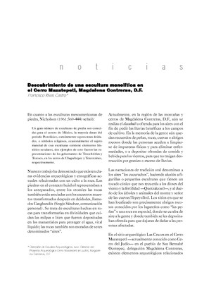 Descubrimiento de una escultura monolítica en el Cerro Mazatepetl, Magdalena Contreras, D.F.