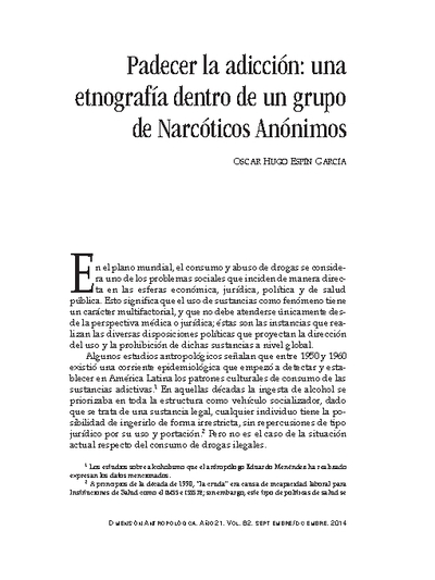 Padecer la adicción: una etnografía dentro de un grupo de Narcóticos Anónimos
