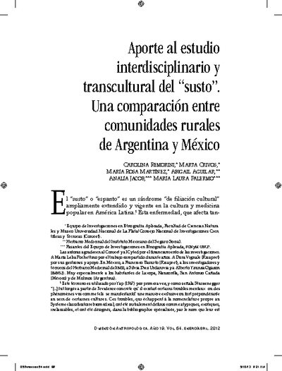 Aporte al estudio interdisciplinario y transcultural del “susto”. Una comparación entre comunidades rurales de Argentina y México