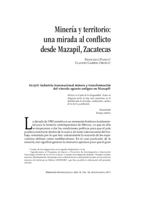 Minería y territorio: una mirada al conflicto desde Mazapil, Zacatecas