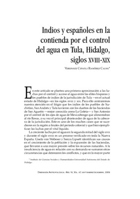 Indios y españoles en la contienda por el control del agua en Tula, Hidalgo, siglos XVIII-XIX