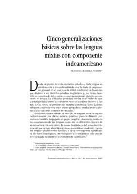 Cinco generalizaciones básicas sobre las lenguas mixtas con componente indoamericano