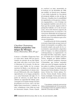 Claudine Chamoreau, Parlons purepecha. Une langue du Mexique, París, L’Harmattan, 2003, 277 pp.
