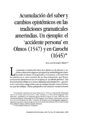 Acumulación del saber y cambios epistémicos en las tradiciones gramaticales amerindias. Un ejemplo: el 'accidente persona' en Olmos (1547) y en Carochi (1645)