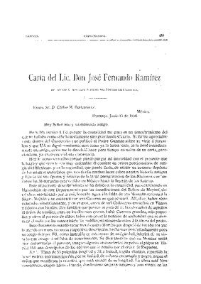 Carta referente a unas antigüedades del estado de Coahuila.
