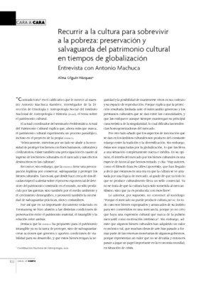 Recurrir a la cultura para sobrevivir a la pobreza: preservación y salvaguarda del patrimonio cultural en tiempos de Globalización. Entrevista con Antonio Machuca