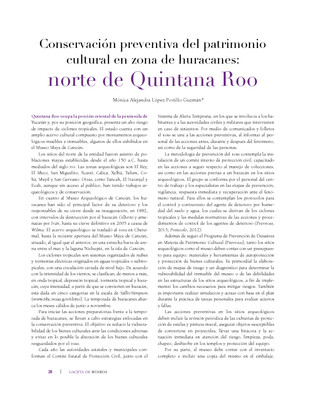 Conservación preventiva del patrimonio cultural en zona de huracanes: norte de Quintana Roo