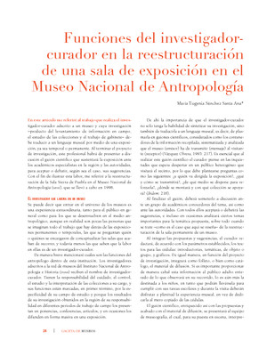Funciones del investigadorcurador en la reestructuración de una sala de exposición en el Museo Nacional de Antropología