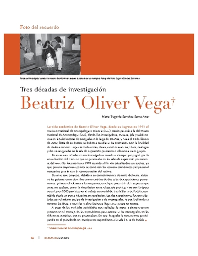 Tres décadas de investigación Beatriz Oliver Vega