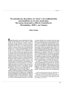 Tu mirada me descubre: el “otro” y la reafirmación nacionalista en el cine mexicano. En torno al premio a María Candelaria (Fernández, 1943), en Cannes