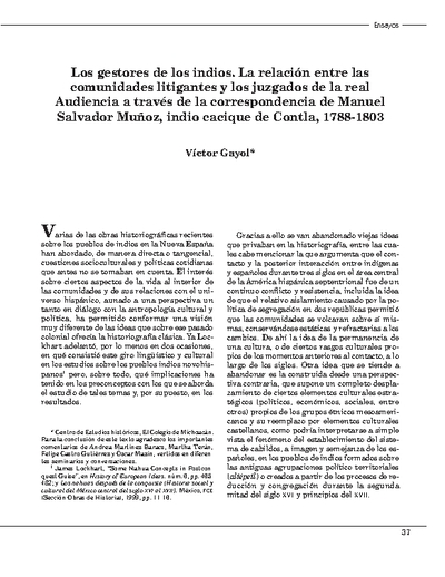 Los gestores de los indios. La relación entre las comunidades litigantes y los juzgados de la real Audiencia a través de la correspondencia de Manuel Salvador Muñoz, indio cacique de Contla, 1788-1803