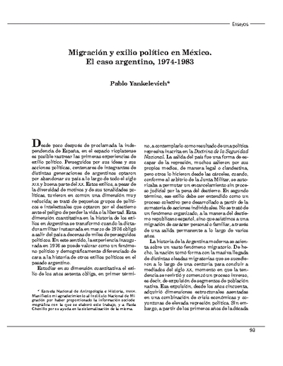 Migración y exilio político en México. El caso argentino, 1974-1983