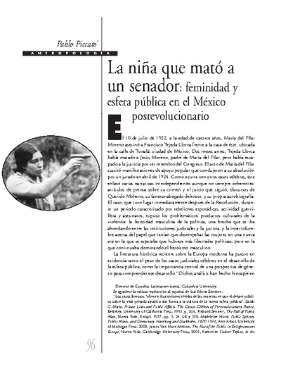 La niña que mató a un senador: feminidad y esfera pública en el México posrevolucionario