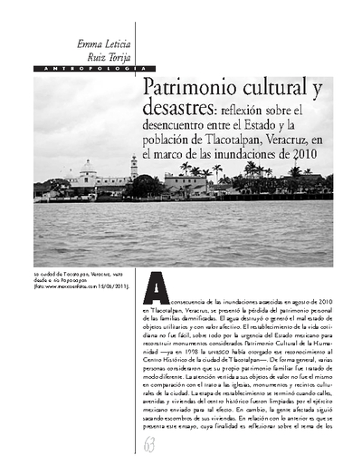 Patrimonio cultural y desastres: reflexión sobre el desencuentro entre el Estado y la población de Tlacotalpan, Veracruz, en el marco de las inundaciones de 2010
