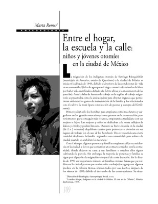 Entre el hogar, la escuela y la calle: niños y jovenes otomíes en la ciudad de México