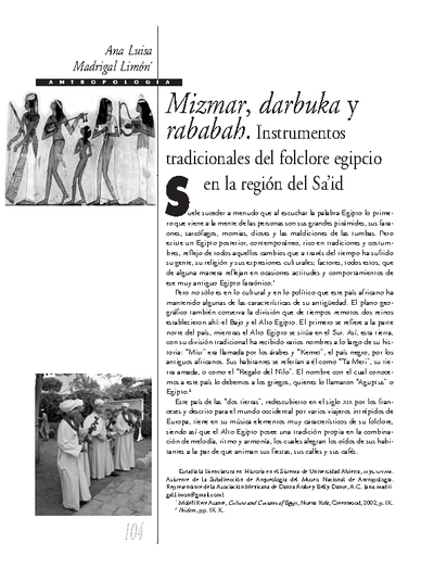 Mizmar, darbuka y rababah. Instrumentos tradicionales del folclore egipcio en la región de Sa’id