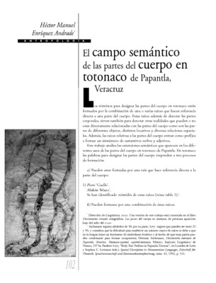 El campo semántico de las partes del cuerpo en totonaco de Papantla, Veracruz