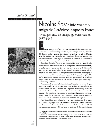 Nicolás Sosa: informante y amigo de Gerónimo Baqueiro Foster Investigaciones del huapango veracruzano, 1937 - 1947