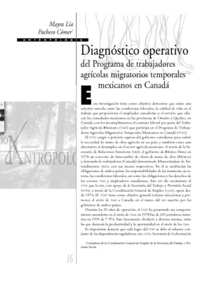 Diagnóstico operativo del Programa de trabajadores agrícolas migratorios temporales mexicanos en Canadá