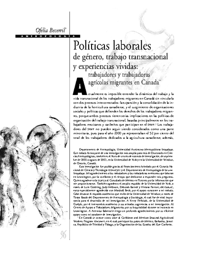 Políticas laborales de género, trabajo transnacional y experiencias vividas: trabajadores y trabajadoras agrícolas migrantes en Canadá