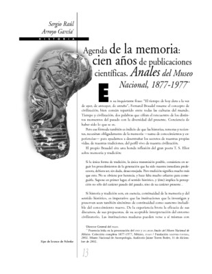 Agenda de la memoria: cien años de publicaciones científicas. Anales del Museo Nacional, 1877-1977