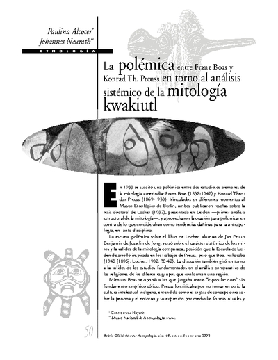 La polémica entre Franz Boas y Konrad Th. Preuss en torno al análisis sistémico de la mitología kwakiutl