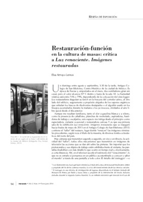 Restauración-función en la cultura de masas: crítica a "Luz renaciente. Imágenes restauradas"