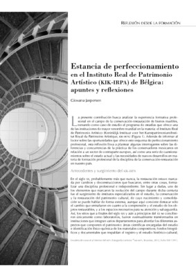 Estancia de perfeccionamiento en el Instituto Real de Patrimonio Artístico (KIK-IRPA) de Bélgica: apuntes y reflexiones