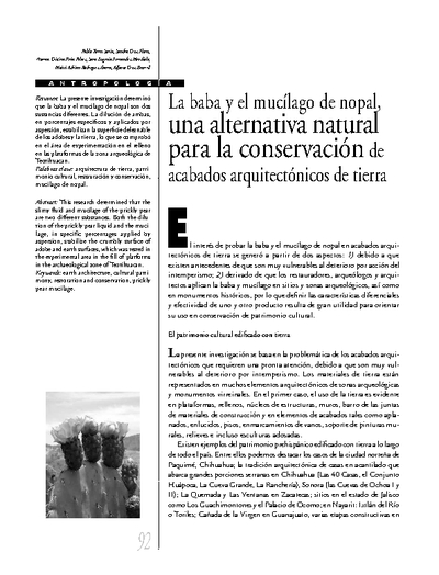 La baba y el mucílago de nopal, una alternativa natural para la conservación de acabados arquitectónicos de tierra