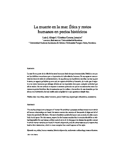 La muerte en la mar. Ética y restos humanos en pecios históricos.