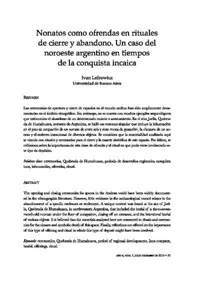Nonatos como ofrendas en rituales de cierre y abandono. Un caso del noroeste argentino en tiempos de la conquista inkaica
